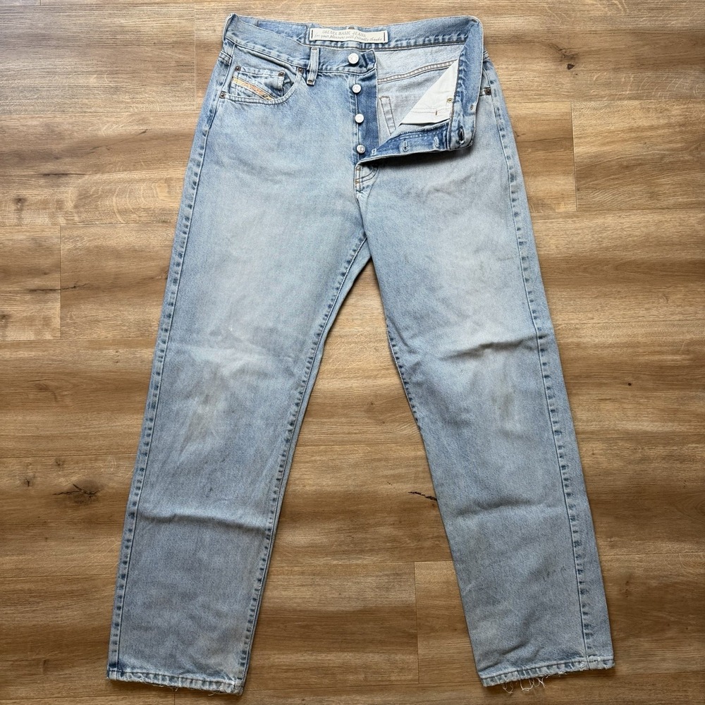 Diesel Jeans Men 31x30 Blue Straight Leg Denim Light Wash Italy Vintage (Tag 34)